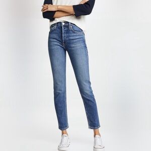 RE/DONE Originals Ankle Crop Jeans Mid 90s Blue Wash High Rise Stretch Plus 32